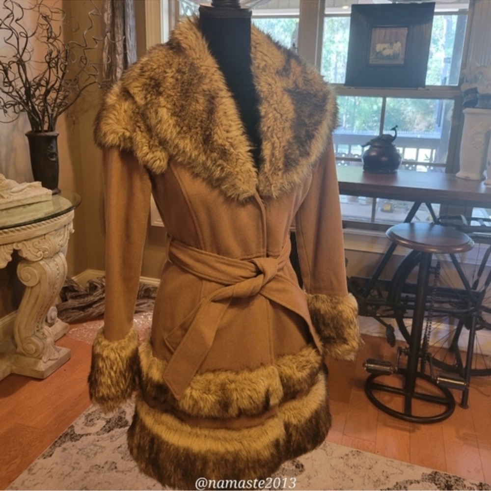 Bebe Wool Faux Fur Coat!